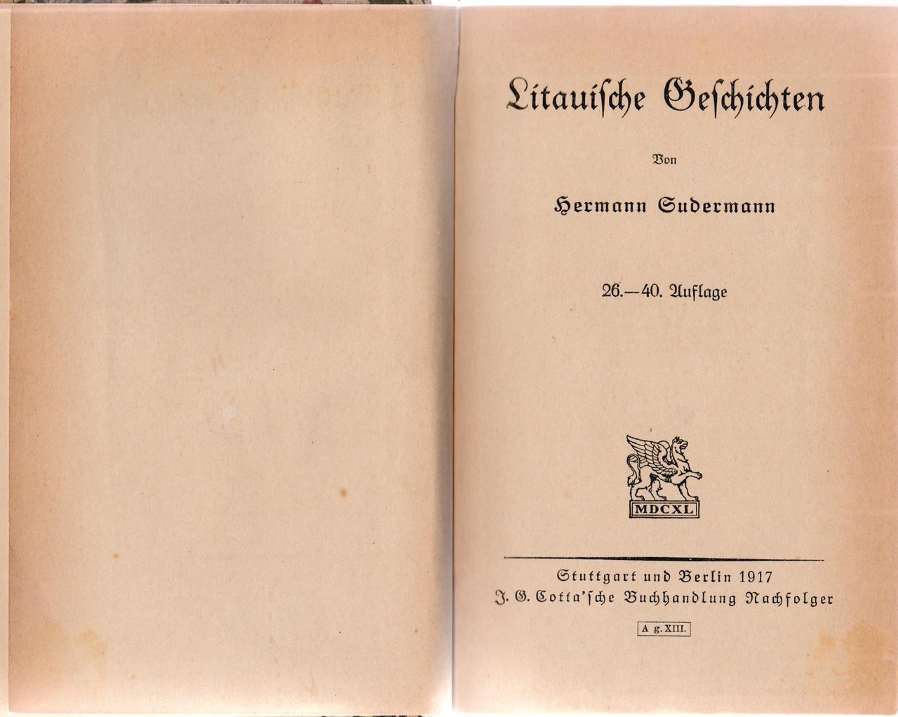 Hermann Sudermann - Litauische Geschichten Stuttgart Und Berlin 1917-L4273