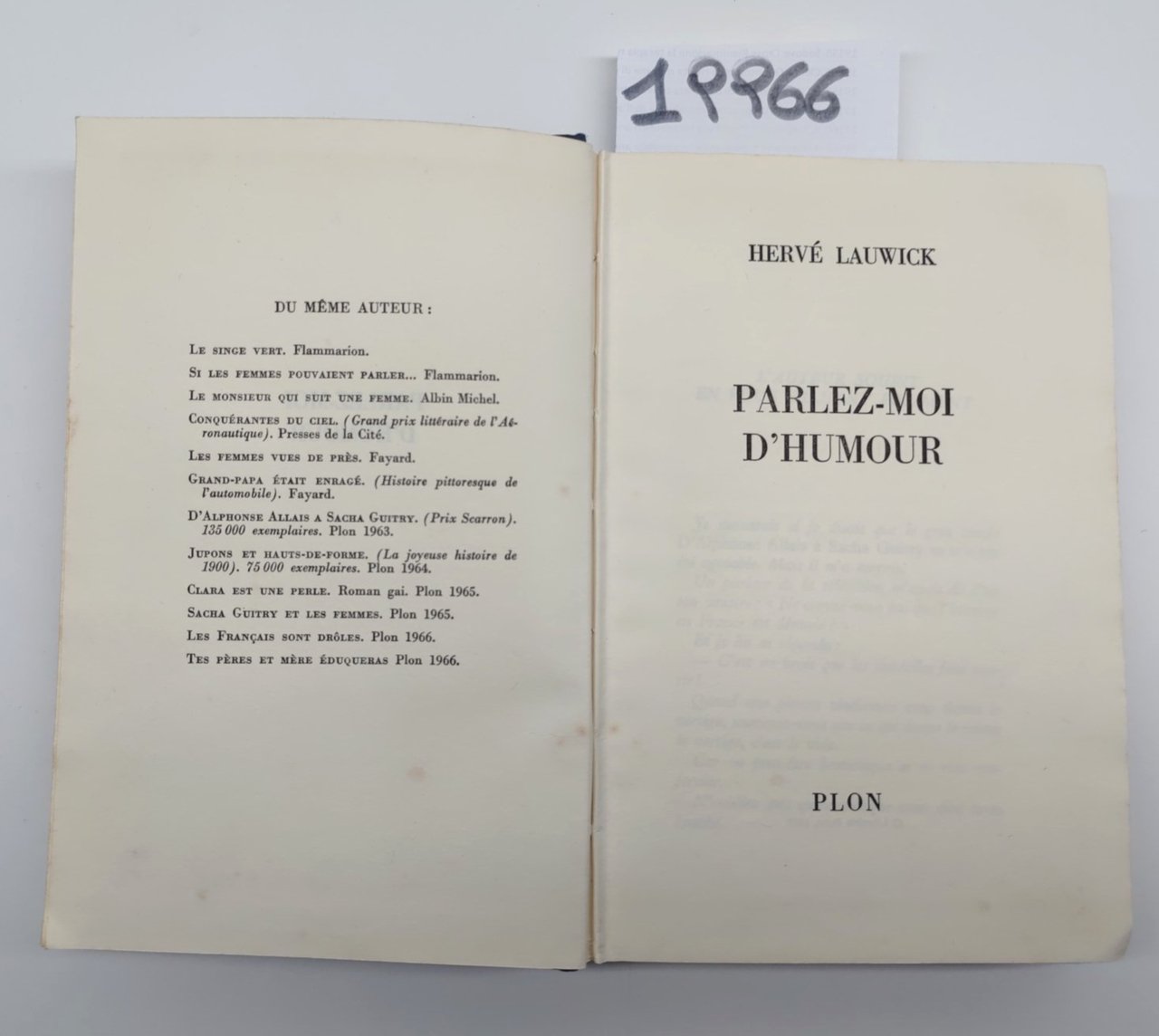 Herve Lauwick Parlez-moi d'humour Plon 1967