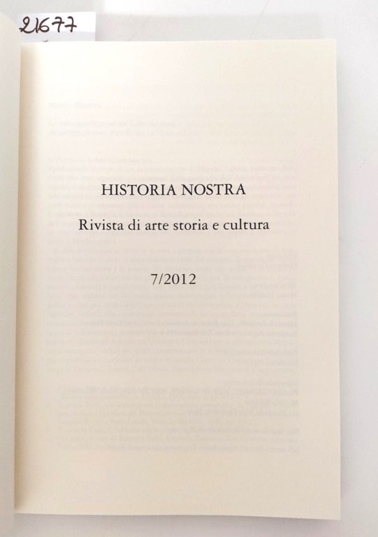 Historia nostra rivista di arte storia e cultura n. 7 …