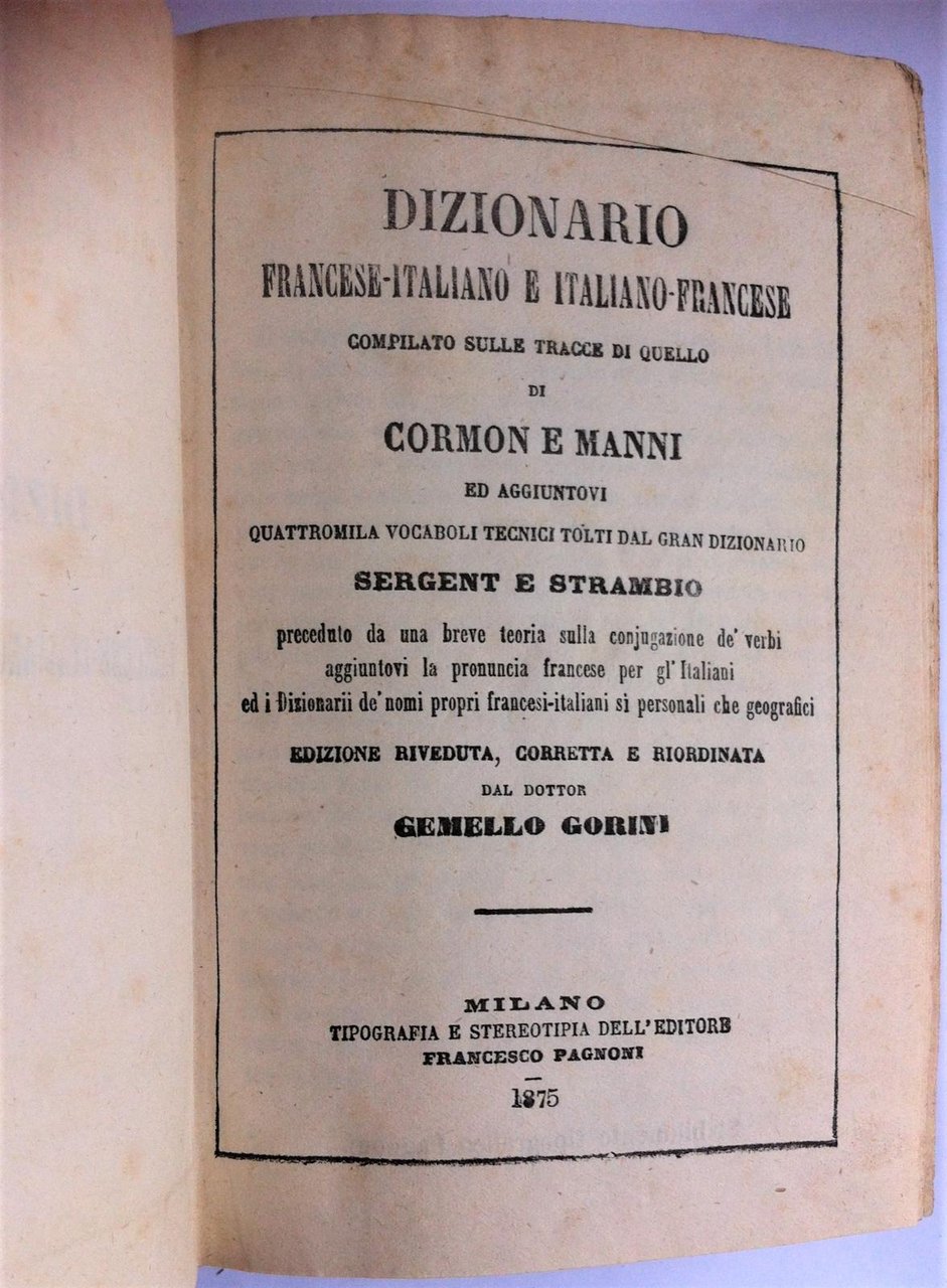 G. Gorini Dizionario francese italiano Pagnoni 1875