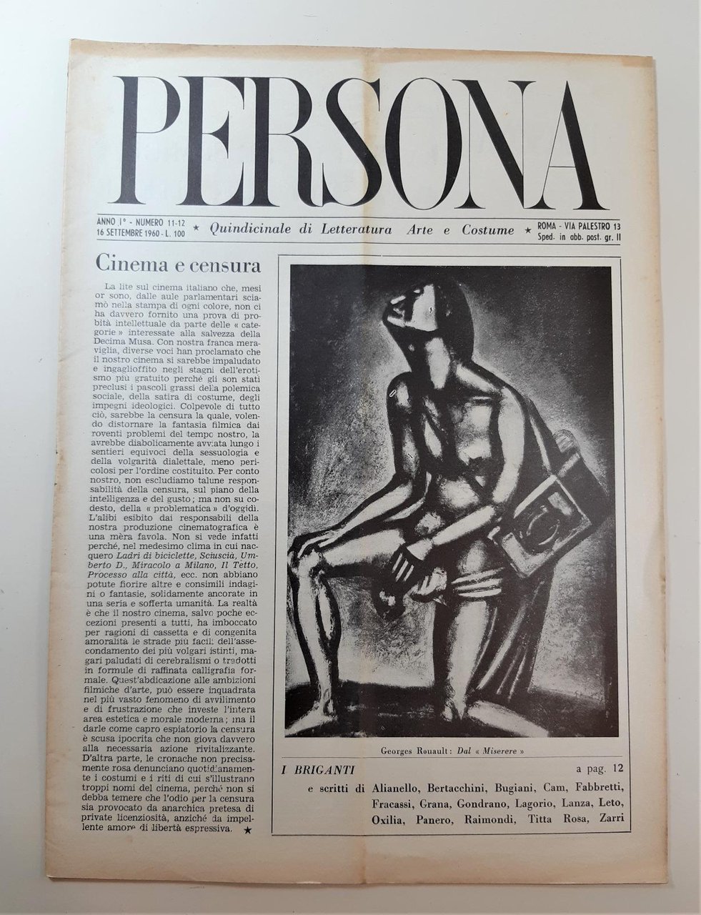 Persona quindicinale di letteratura arte e costume 11 12 1960