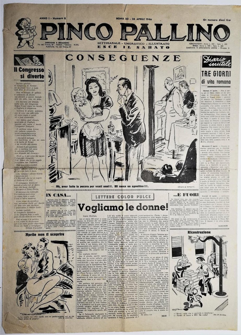 Pinco Pallino settimanale umoristico illustrato-2 numeri anno I∞numero 8-10-1946