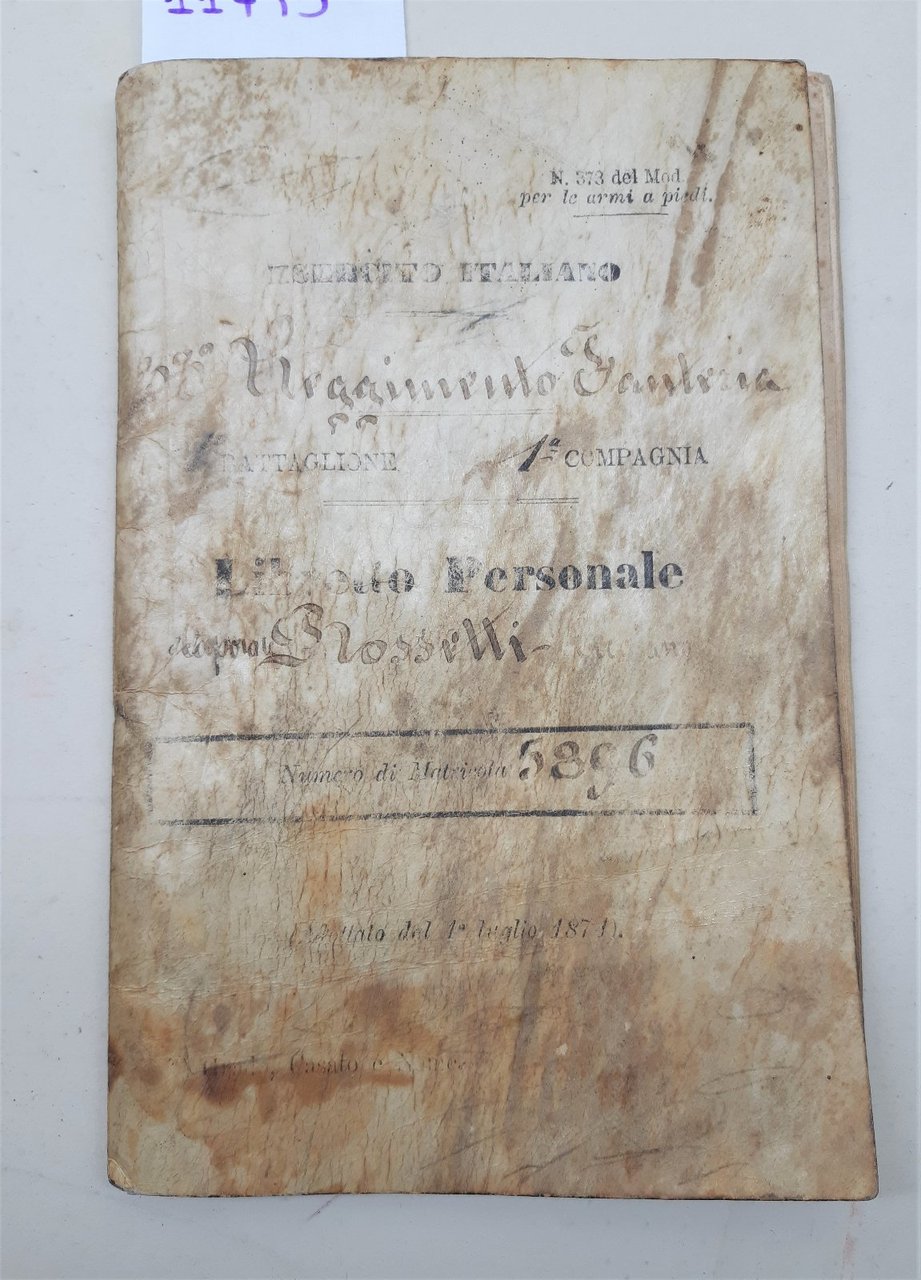 Libretto personale Esercito Italiano 33∞ Reggimento Fanteria 1878