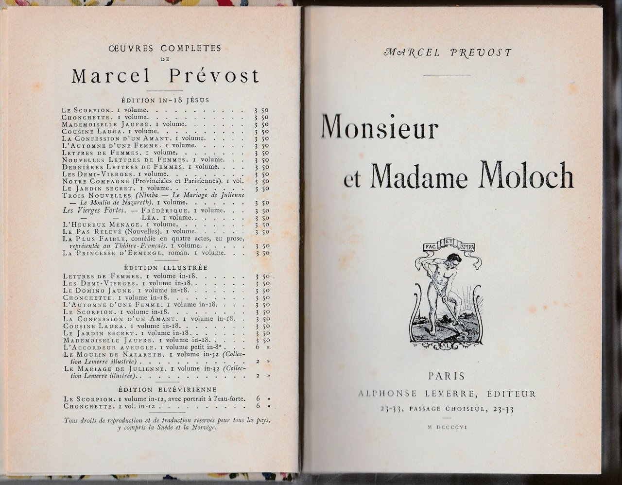 Marcel Prevost Monsieur Et Madame Moloch Paris Alphonse Lemerre 1906