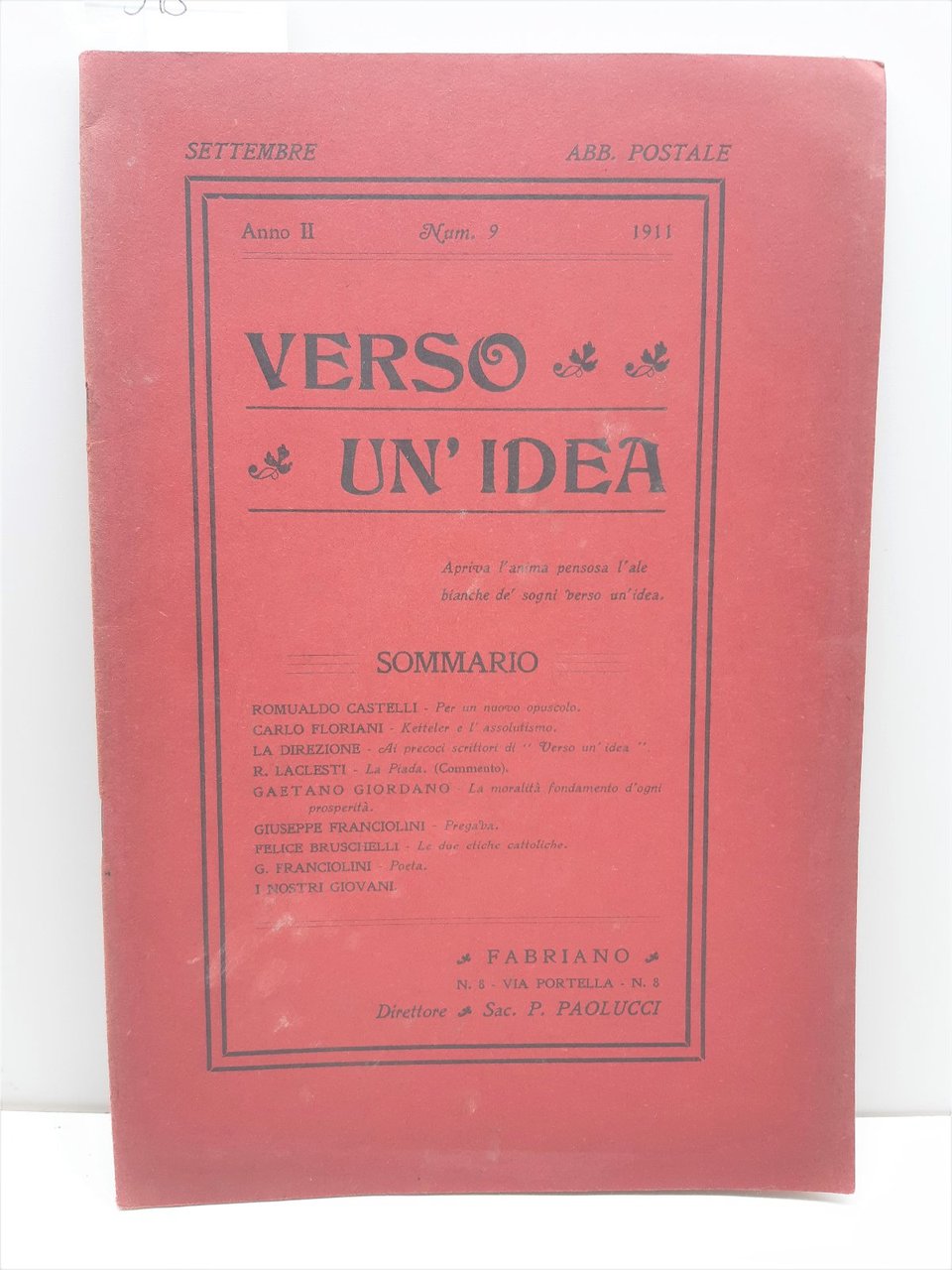 Rivista Verso Un'idea Settembre n. 9 1911 Diocesi Fabriano-Matelica