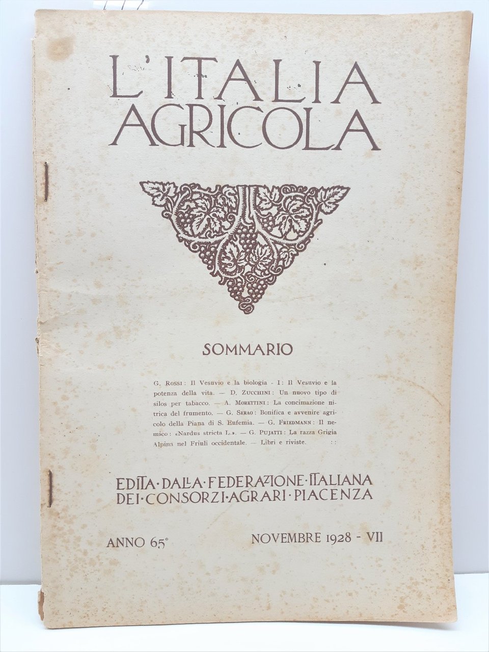 L'Italia Agricola novembre 1928 Federazione italiana dei consorzi agrari Piacenza