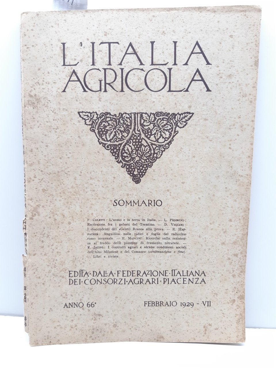 L'Italia agricola febbraio 1929 Federazione italiana dei consorzi agrari Piacenza