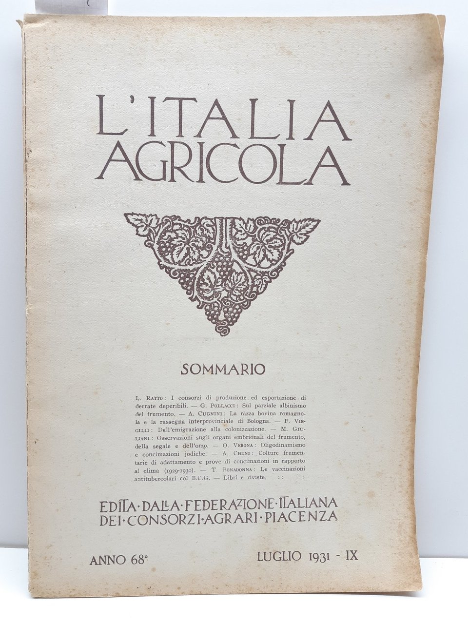 L'Italia agricola luglio 1931 Federazione italiana consorzi agrari Piacenza