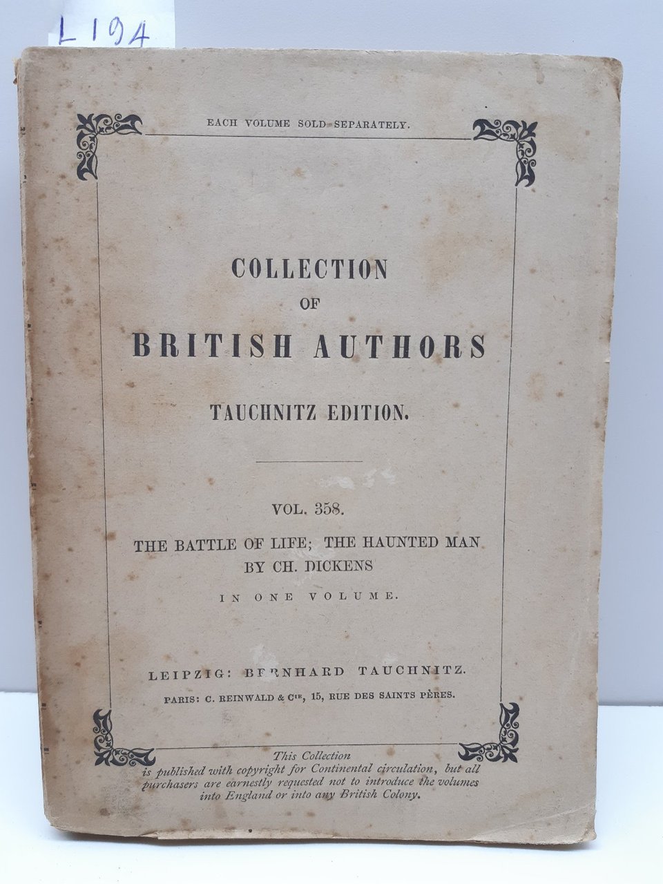 Dickens Collection of British autors vol 358 Tauchnitz 1856