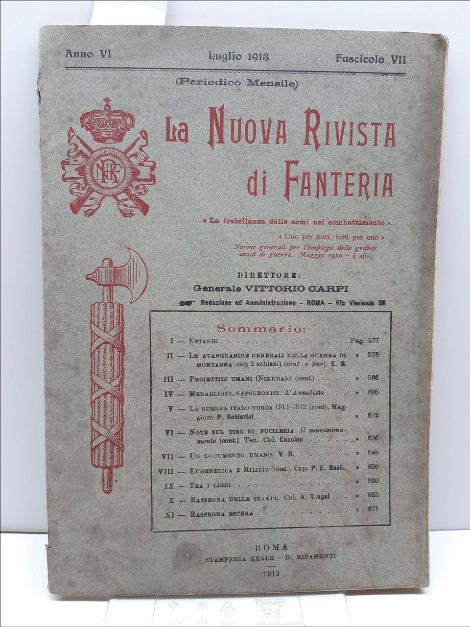 La nuova rivista di Fanteria luglio 1913 stamperia reale Ripamonti