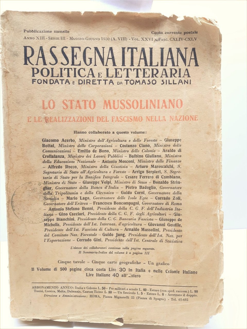 Tomaso Sillani Rassegna Italiana Politica e Letteraria Lo Stato Mussoliniano …
