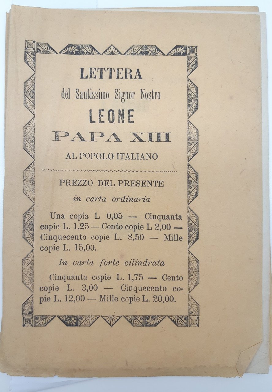 Lettera Del Sant. Signor Nostro Leone Papa XIII al popolo …
