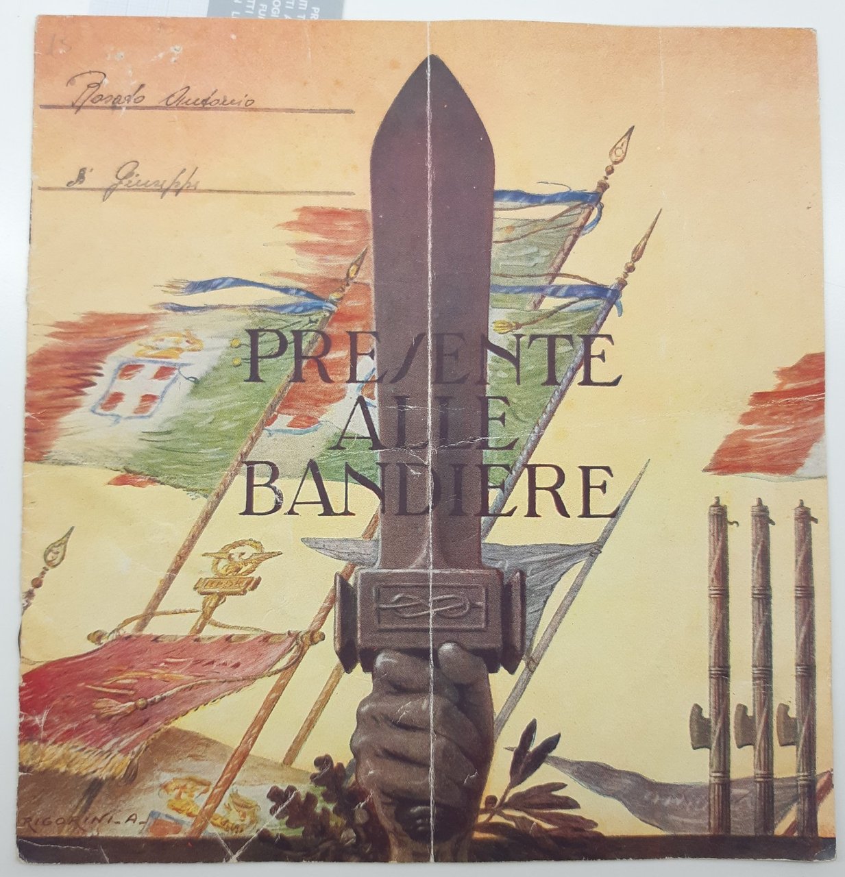 Presente alle bandiere 1944 Libretto di pensione di guerra familiari …