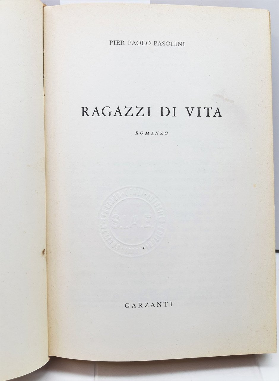 Pierpaolo Pasolini Ragazzi di vita Garzanti 4∞ edizione 1956