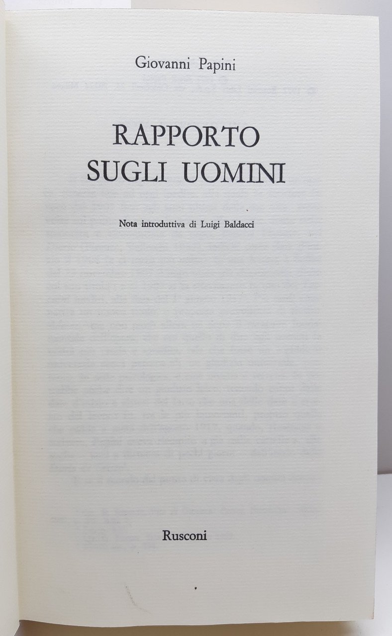 Giovanni Papini Rapporto sugli uomini Rusconi 1977 ed. limitata