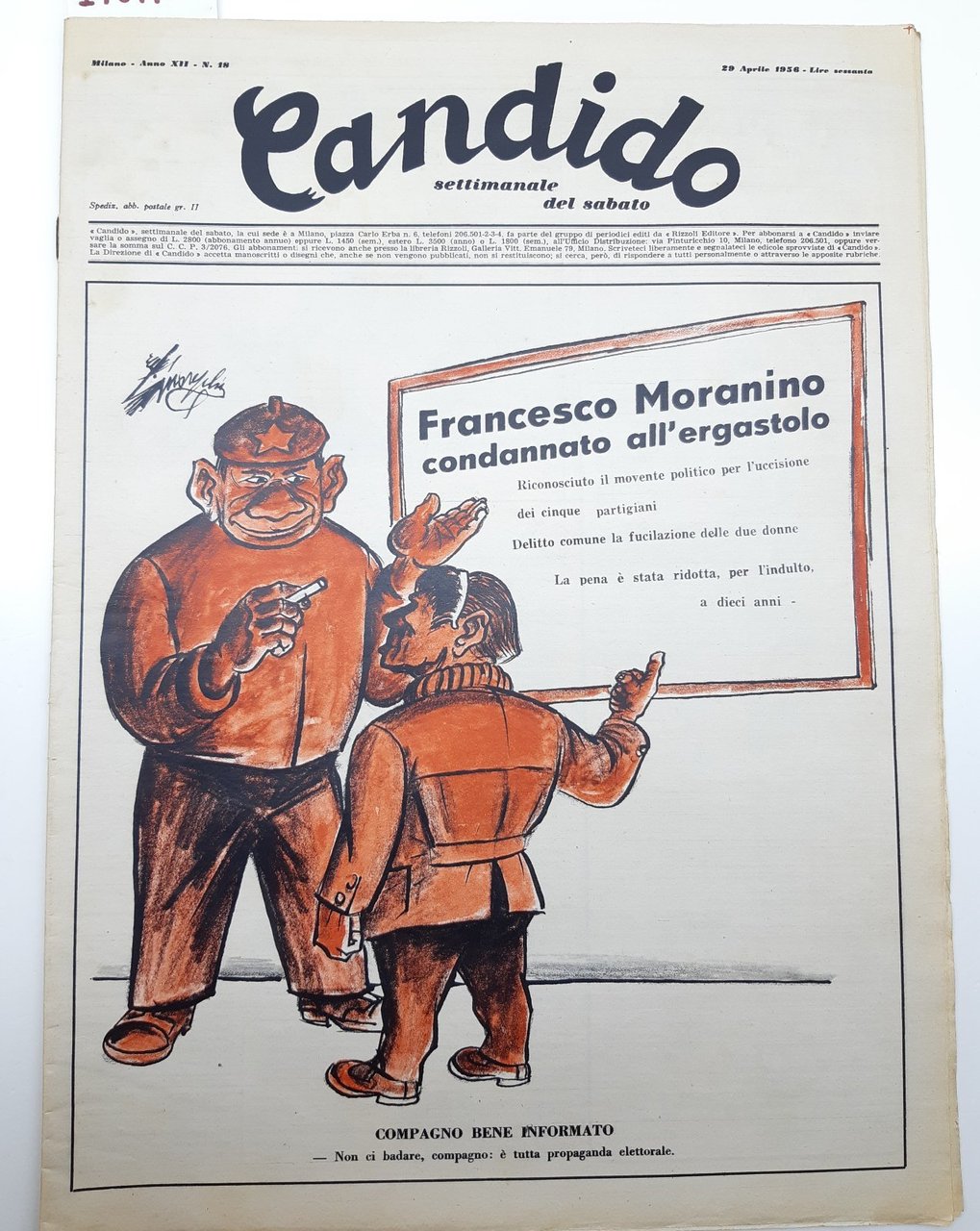 Guareschi Satira politica Candido settimanale del sabato n. 18 1956