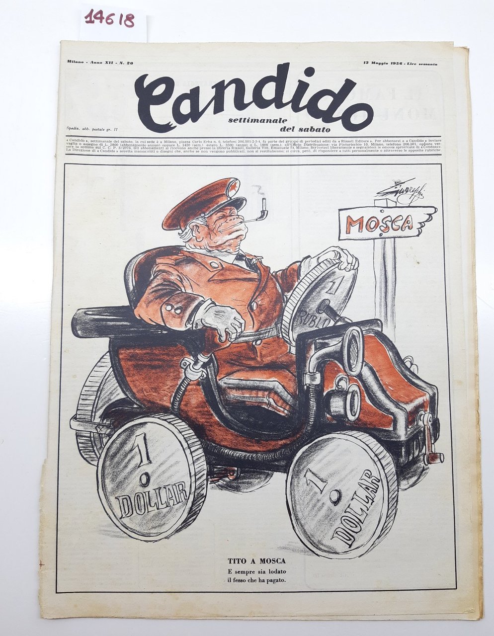 Guareschi Satira politica Candido settimanale del sabato n. 20 1956