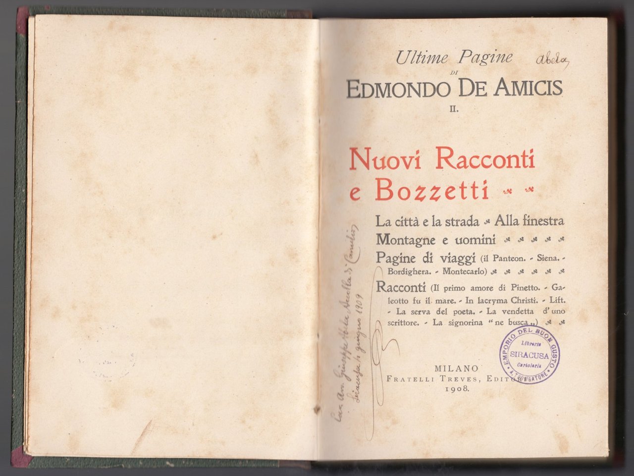 Ultime pagine di Edmondo De Amicis Vol. I e II …