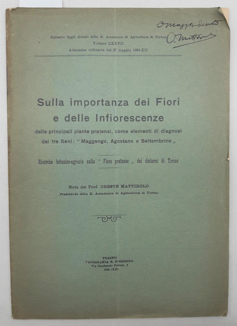 Oreste Mattirolo Sulla importanza dei fiori e delle inflorescenze Torino …