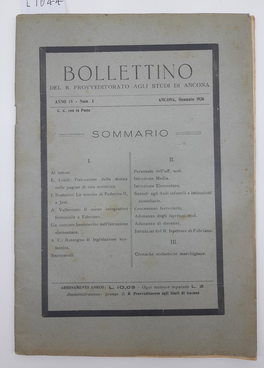 Bollettino del R. Provveditorato agli studi di Ancona gennaio 1926 …