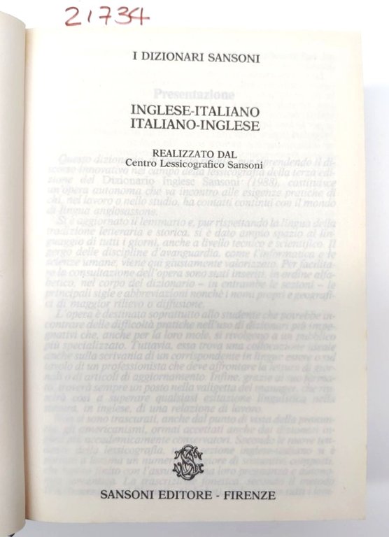 I dizionari Sansoni inglese - italiano, italiano - inglese 1990