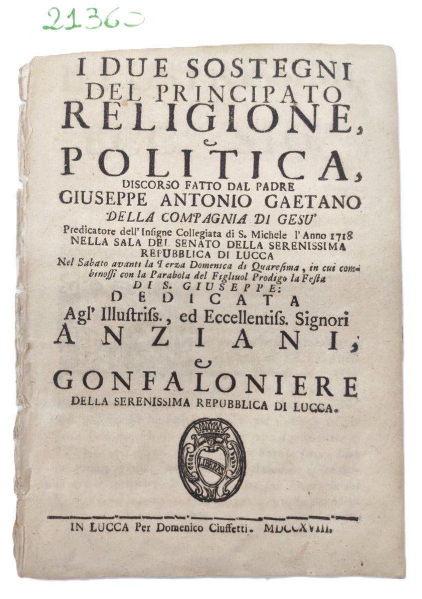 I due sostegni del principato religione e politica discorso serenissima …
