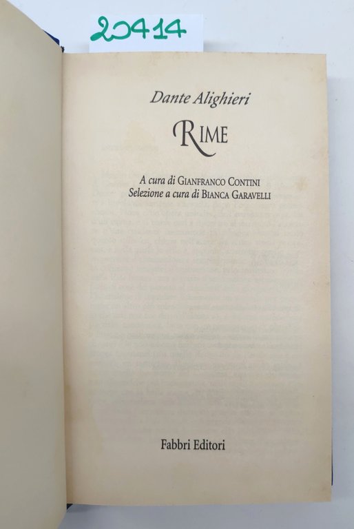 I grandi classici della poesia Dante Alighieri Rime Fabbri editore …