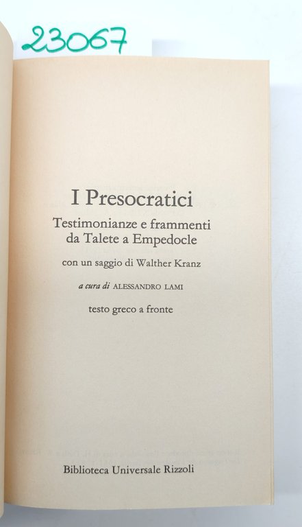 I presocratici Testimonianze e frammenti da Talete a Empedocle BUR … | Immagine Gallery 3