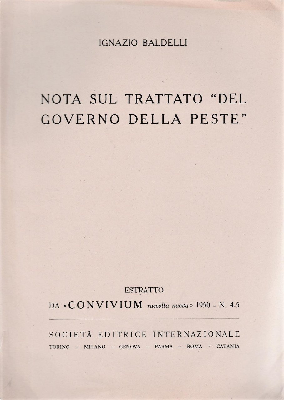 Ignazio Baldelli Nota sul trattamento del governo della peste estratto …