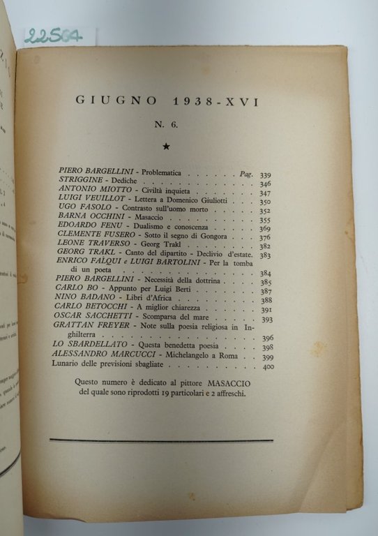 Il frontespizio giugno 1938 numero 6 Vallecchi