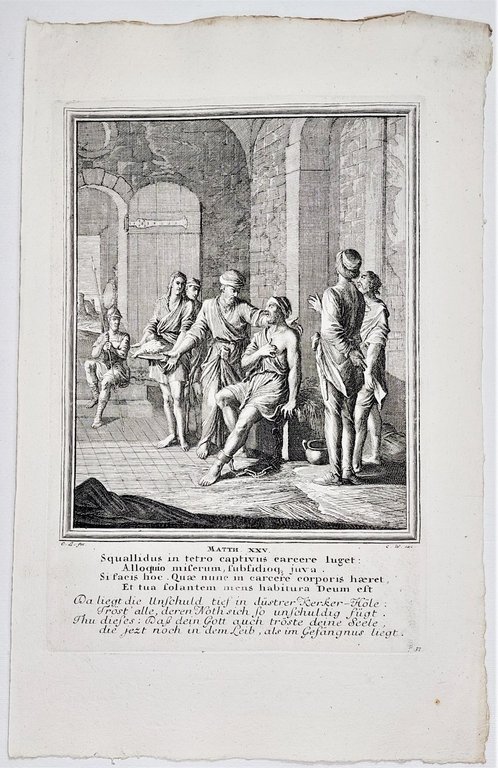Incisione print Le opere di misericordia Nuovo testamento inc. C. …