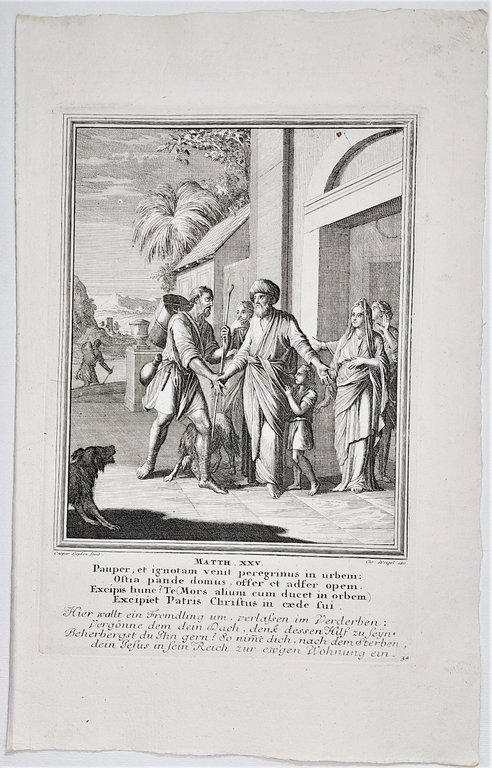 Incisione print Le opere di misericordia ero straniero e mi …