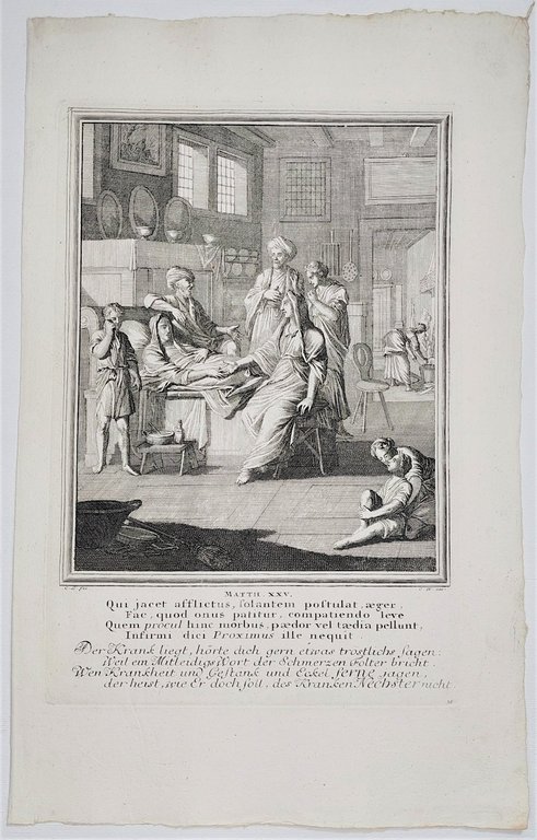 Incisione print Le opere di misericordia visitare gli ammalati inc. …