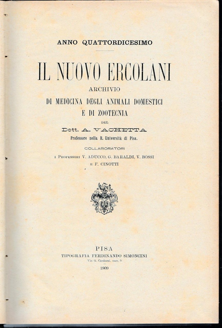 Il Nuovo Ercolani Archivio Di Medicina Animali Domestici E Di …