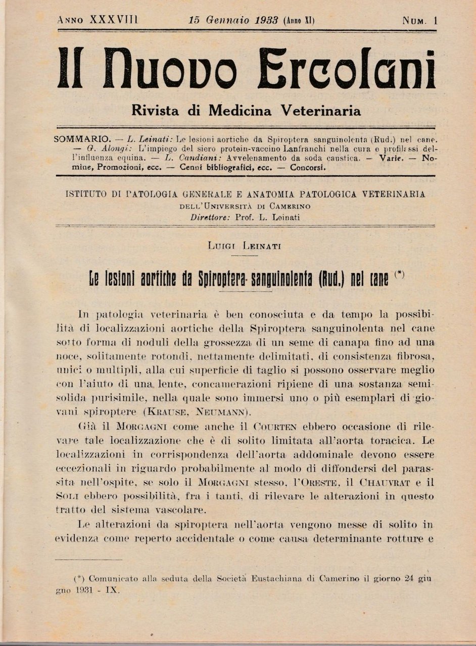 Il Nuovo Ercolani Rivista Di Medicina Veterinaria Annata Completa 1933-L4296