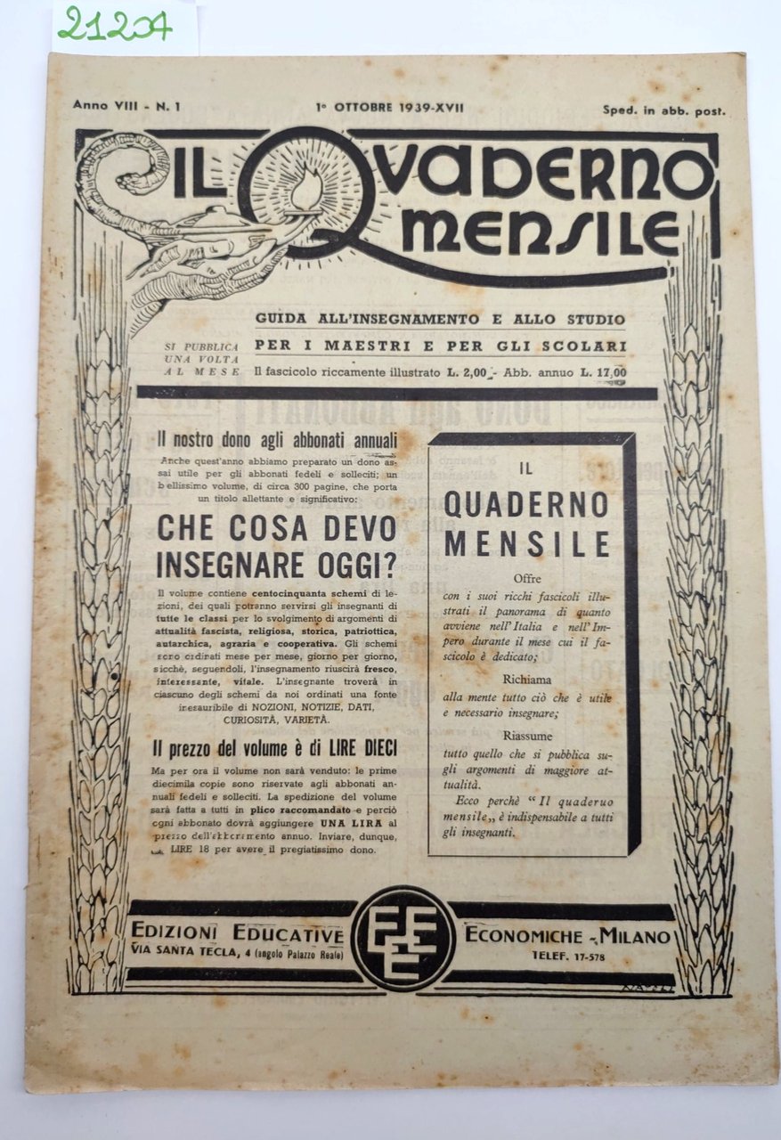 Il quaderno mensile n. 1 1939 guida all'insegnamento e allo …
