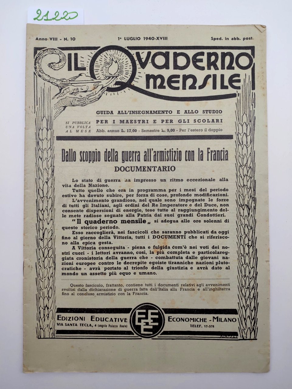 Il quaderno mensile n. 20 1940 guida all'insegnamento e allo …
