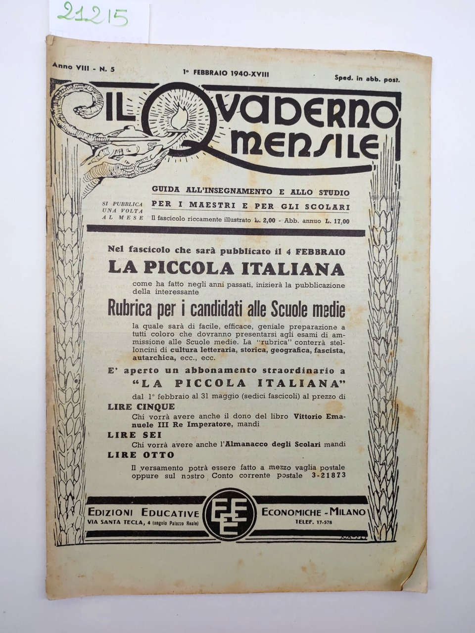 Il quaderno mensile n. 5 1940 guida all'insegnamento e allo …