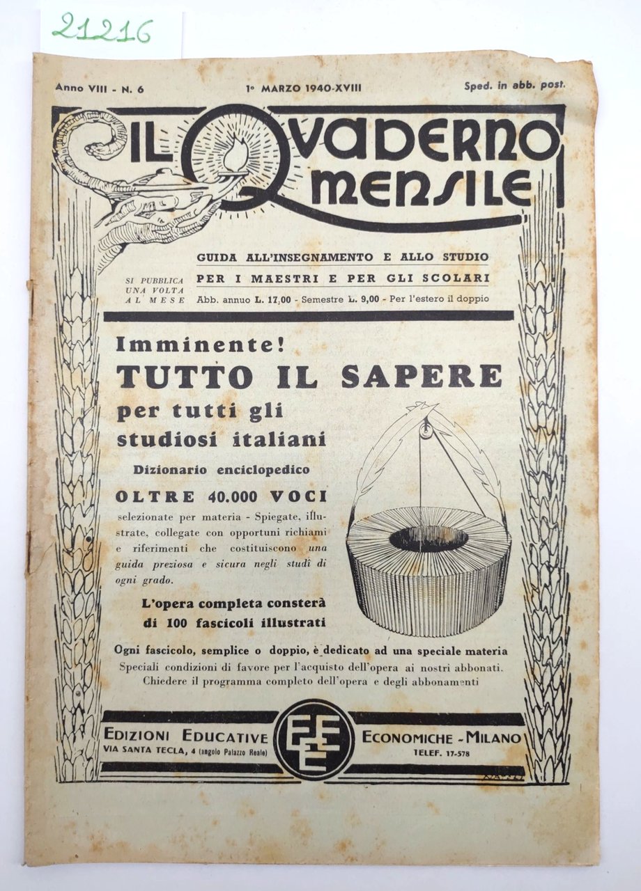 Il quaderno mensile n. 6 1940 guida all'insegnamento e allo …