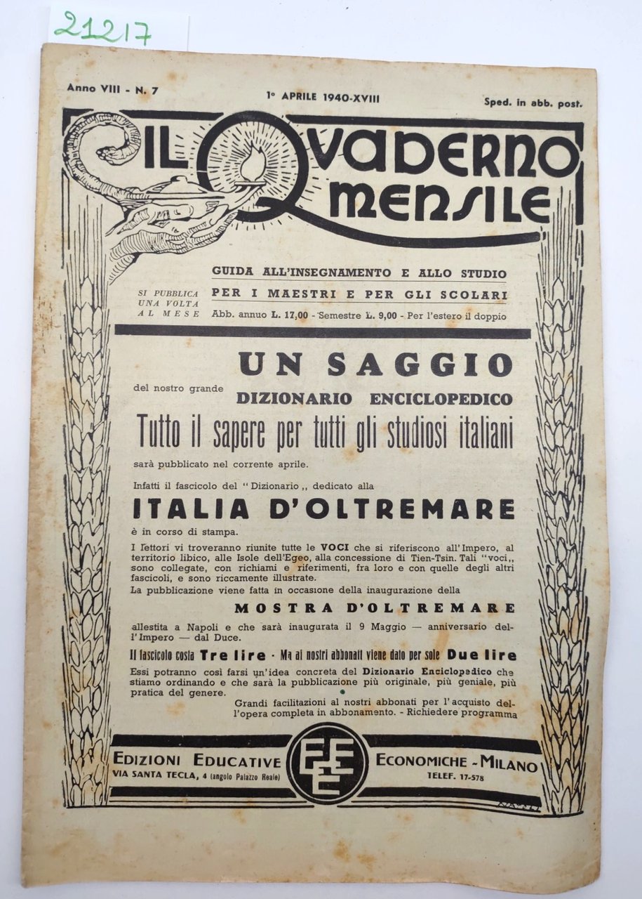Il quaderno mensile n. 7 1940 guida all'insegnamento e allo …