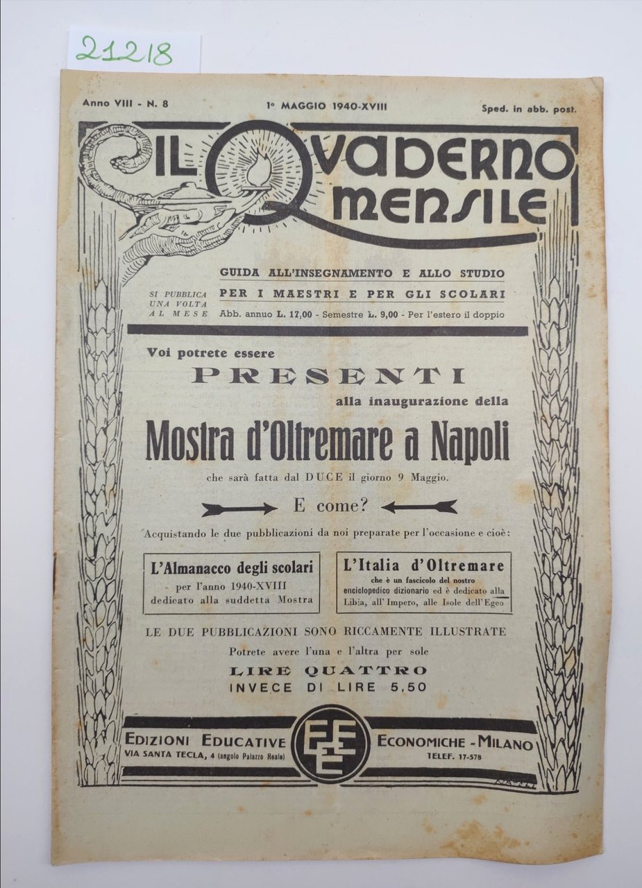 Il quaderno mensile n. 8 1940 guida all'insegnamento e allo …