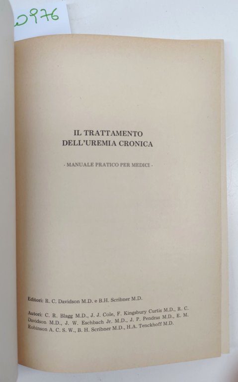 Il trattamento dell'uremia cronica manuale pratico per medici 1971 Eurospital