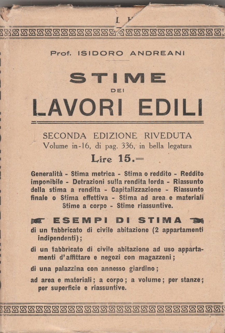 Isidoro Andreani Stime di lavori edili Hoepli 1925 2∞ ed.
