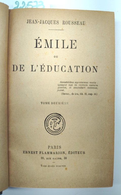 Jean-Jacques Rousseau Emile ou de l'education 2 volumi Paris Flammarion …