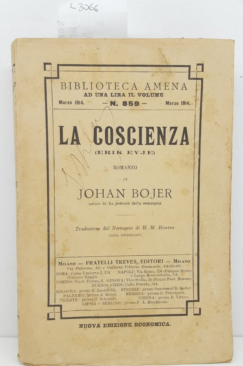 Johan Bojer La coscienza (Erik Evje) Treves 1914 Abela Carboneria | Immagine principale