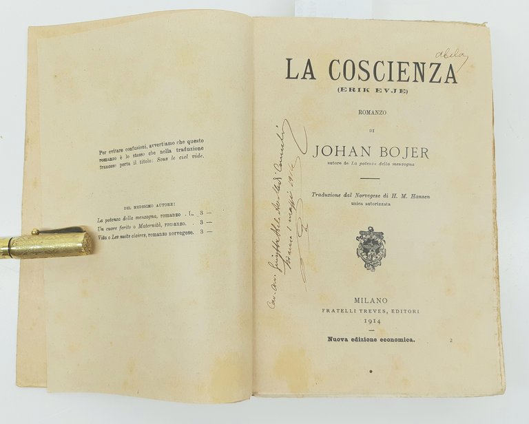 Johan Bojer La coscienza (Erik Evje) Treves 1914 Abela Carboneria