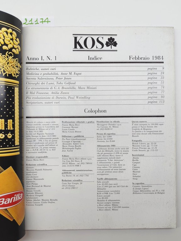 Kos anno 1 febbraio 1984 numero 1 Franco Maria Ricci