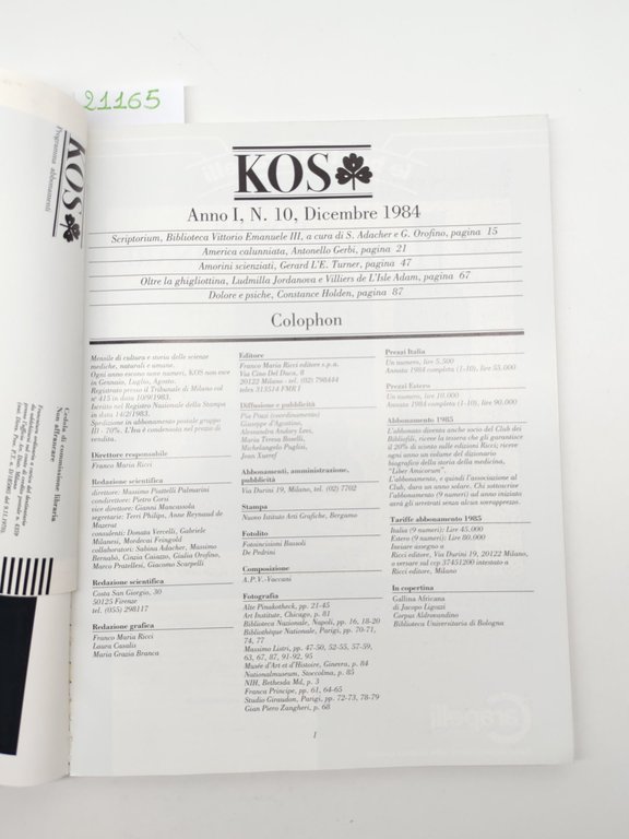 Kos numero 10 Dicembre 1984 Franco Maria Ricci
