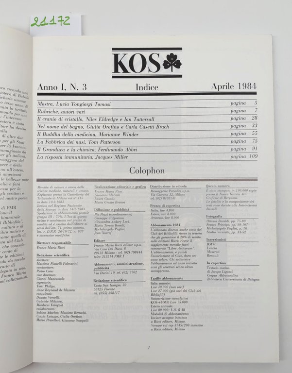 Kos numero 3 aprile 1984 Franco Maria Ricci