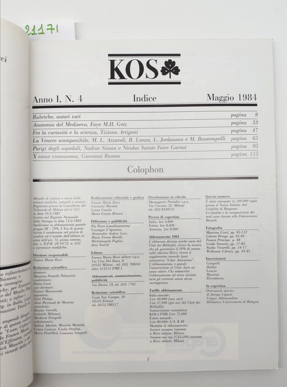 Kos numero 4 maggio 1984 Franco Maria Ricci